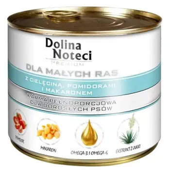 Dolina Noteci Premium Pies Mały Cielę, pomidor i makaron puszka 185g