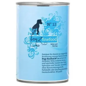 Dogz Finefood Classic N.12 Dziczyzna i śledź puszka 400g