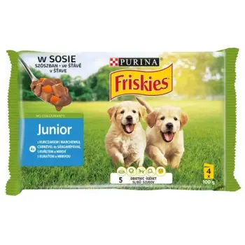 Friskies Dog Junior Kurczak i marchewka w sosie saszetki 4x100g