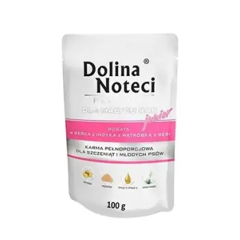 Dolina Noteci Premium Pies Junior Serca indyka i wątróbka z gęsi saszetka 100g