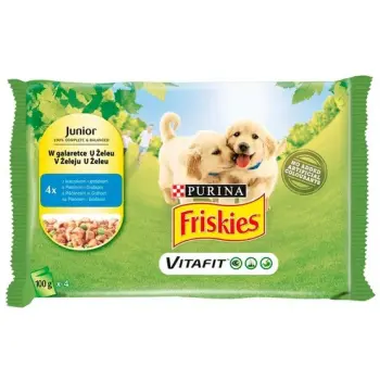 Friskies Dog Junior Kurczak i groszek w galaretce saszetki 4x100g