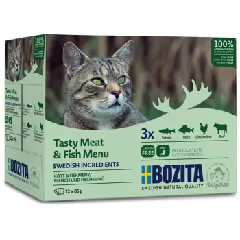 Bozita Cat Multibox z mięsem i rybą w galaretce saszetki 12x85g