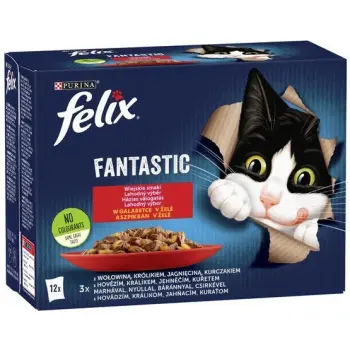 Felix Fantastic Wiejskie Smaki w galaretce kurczak/wołowina/królik/jagnięcina saszetki 12x85g