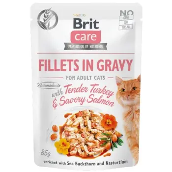 Brit Care Cat Fillets In Gravy Tender Turkey & Savory Salmon saszetka 85g