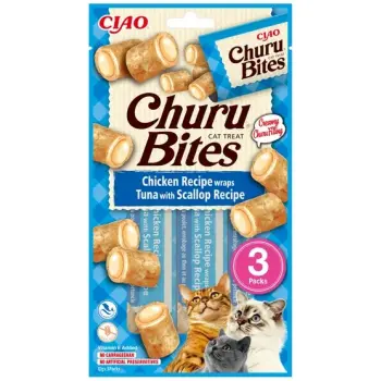 Inaba Ciao Cat Churu Bites Chicken Recipe Wraps Tuńczyk z przegrzebkami 30g