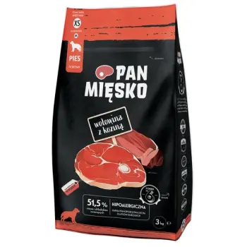Pan Mięsko Karma sucha dla psa - wołowina i kozina chrupki XS 3kg