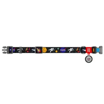 Collar WauDog Nylon Obroża nylonowa z QR-paszportem, plastikowy fastex, wzór NASA, 25mm/37-58cm