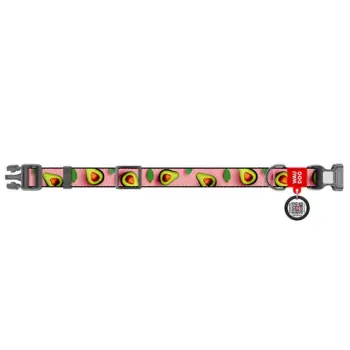 Collar WauDog Nylon Obroża nylonowa z QR-paszportem, plastikowy fastex, wzór AWOKADO NA RÓŻU, S 15mm/25-35cm