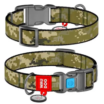 Collar WauDog Nylon Obroża nylonowa z QR-paszportem, plastikowy fastex, wzór MILITARY, M 20mm/28-40cm