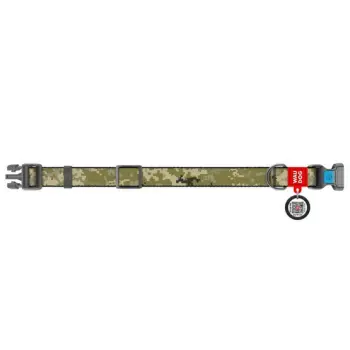 Collar WauDog Nylon Obroża nylonowa z QR-paszportem, plastikowy fastex, wzór MILITARY, M 20mm/28-40cm