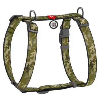 Collar WauDog Nylon Szelki nylonowe anatomiczne w kształcie litery H, z QR-paszportem, plastikowy fastex, wzór MILITARY, rozmiar M 20mm