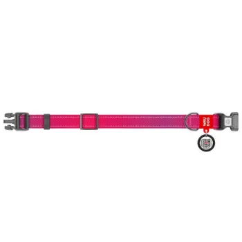 Collar WauDog Nylon Mono Obroża nylonowa odblaskowa z QR-paszportem, plastikowy fastex, S 15mm/25-35cm różowa