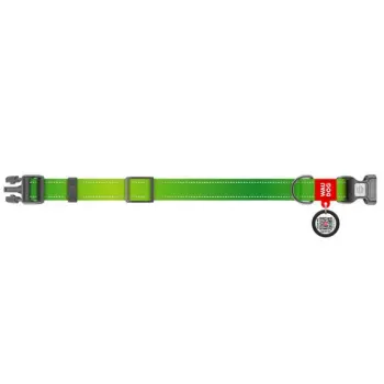 Collar WauDog Nylon Mono Obroża nylonowa odblaskowa z QR-paszportem, plastikowy fastex, M 20mm/28-40cm jasnozielona