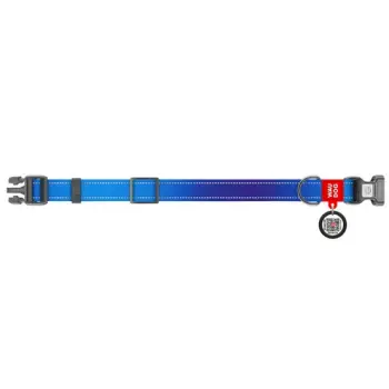 Collar WauDog Nylon Mono Obroża nylonowa odblaskowa z QR-paszportem, plastikowy fastex, L 25mm/33-49cm niebieska