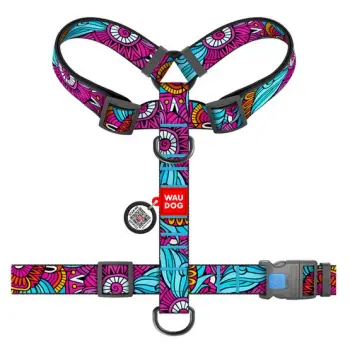 Collar WauDog Nylon Szelki nylonowe anatomiczne w kształcie litery H, z QR-paszportem, plastikowy fastex, wzór LATO, rozmiar XL 35mm