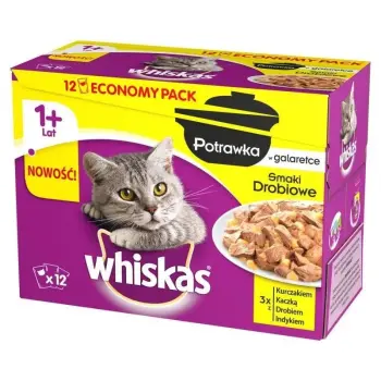 WHISKAS Mokra Karma Dla Kota 1+ Potrawka Smaki Drobiowe W Galaretce 12x85g