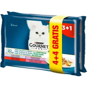 Purina Gourmet Perle karma dla kotów - mini fileciki w sosie z warzywami 4x85g +4x85g GRATIS!