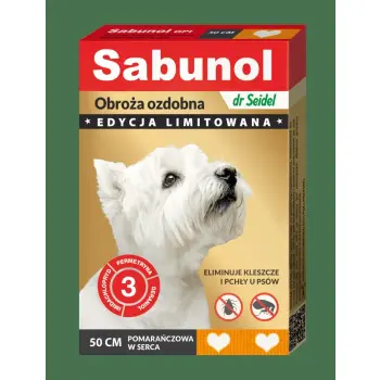 SABUNOL GPI obroża ozdobna pomarańczowa w serca przeciw kleszczom i pchłom dla psów 50 cm