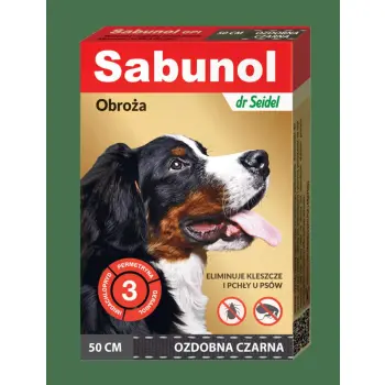 SABUNOL obroża ozdobna czarna przeciw kleszczom i pchłom dla psów 50cm