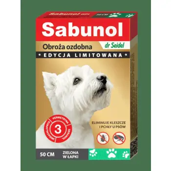 SABUNOL GPI obroża ozdobna zielona w łapki przeciw kleszczom i pchłom dla psów 50 cm