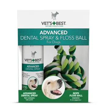 VET'S BEST Zestaw Spray dentystyczny dla psów 120ml i Piłka sznurkowa 6cm