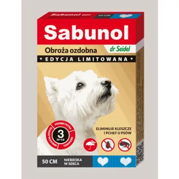 SABUNOL GPI obroża ozdobna niebieska w serca przeciw kleszczom i pchłom dla psów 50cm